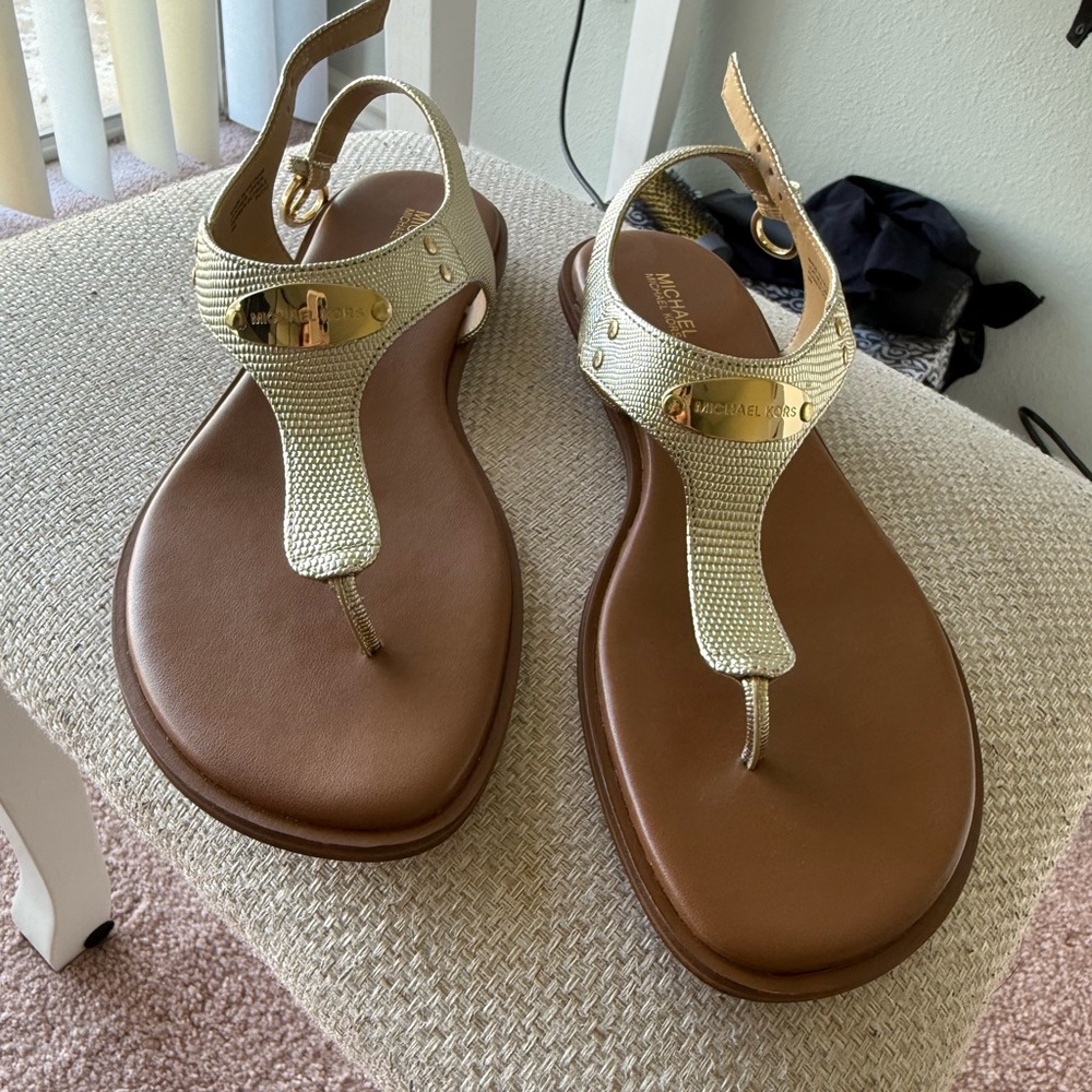 Michael Kors New Metallic Gold and Brown Sandals